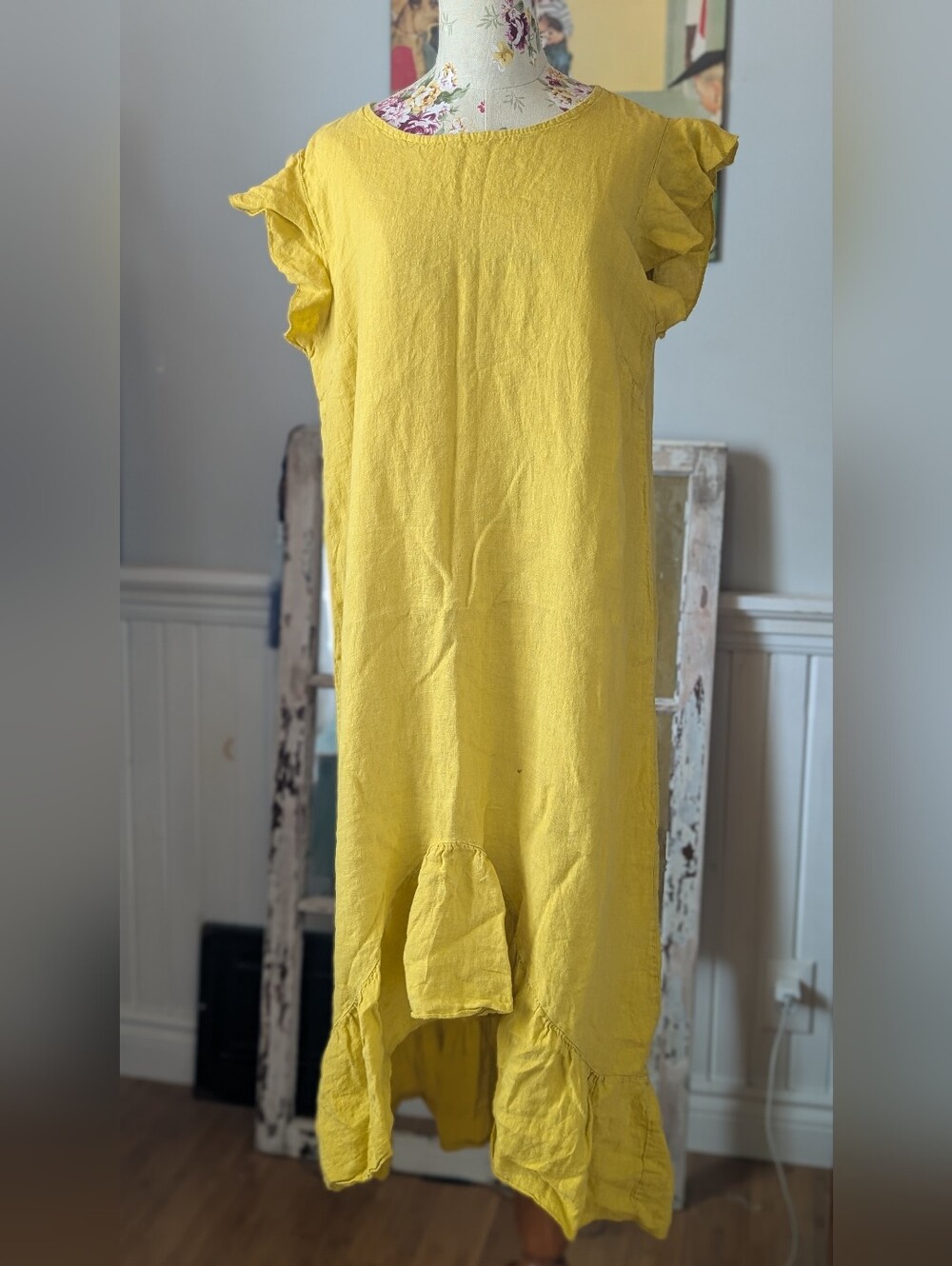 Via Signoria Yellow Linen Mustard Yellow Dress - Made in Italy